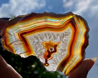 Rainbow Iris Agate Slice: Iridescent Home Decor, Indonesia