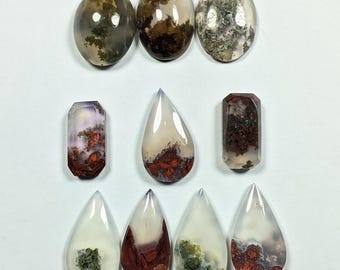 Moss Agate Fancy Cut Marquise Shape With Flat Back Gemstone 10 Pieces Lot