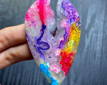 Dyed Crazy Lace Agate Druzy Cabochon 61x36x5mm | Colorful Marquise Agate Gemstone | Statement Jewelry Making Stone