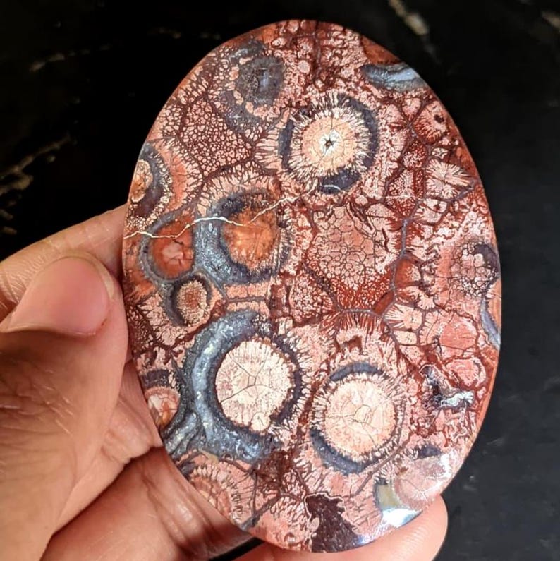 1 Piece Red Fossil Coral Flat Back Gem Cabochon gem for rings, wire wrapping, pendant setting, macrame or metalsmith jewelry supplies 58x40