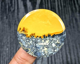 Maligano Jasper Cabochon | Scenic Landscape Stone | Yellow Black Brecciated Agate | Natural Indonesian Gemstone | Jewelry Making