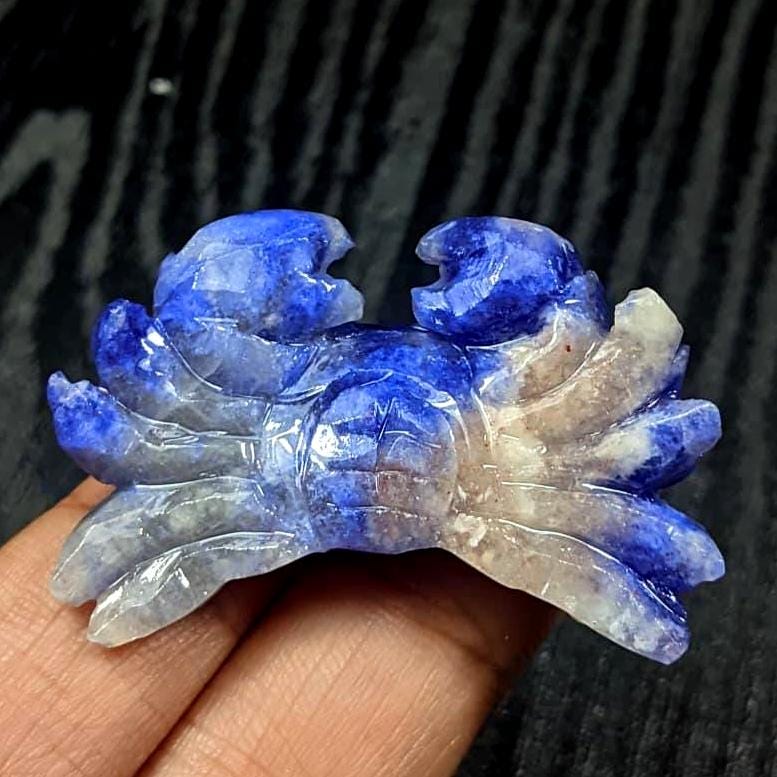 Natural Sodalite Crab Carving 41x25x10mm, Hand Carved Blue Crab