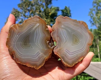 Natural Gray Agate Bookends Pair | Polished Banded Agate Crystal Display | 58x55x34 & 62x67x44 mm Home Decor Gift
