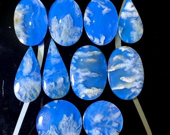 10 pcs Delicate Plume Agate Doublet with Soft Cloudy Blue View