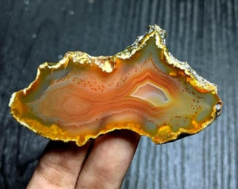 Natural Carnelian Agate Slice 65x35x5mm | Polished Banded Agate Slab | Orange Chalcedony Display Stone | Lapidary Craft Supply