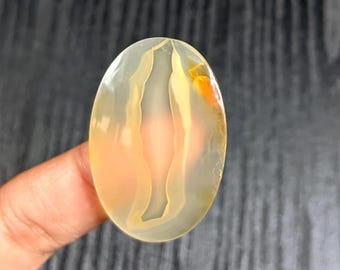 Natural Agate Cabochon 34x22x5mm | Oval Banded Chalcedony Gemstone | Translucent Agate for Wire Wrap Jewelry | Collector Stone