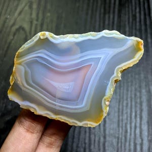 Natural Banded Agate Slice 57x45x5mm | Polished Agate Slab | Gray Blue Chalcedony Display Stone | Lapidary & Wire Wrap Supply