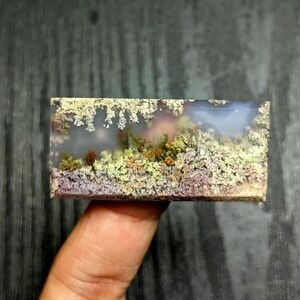 Cabujón de ágata musgosa de 40x19x5 mm, gema rectangular con paisaje escénico, piedra de ágata dendrítica multicolor para la fabricación de joyas.