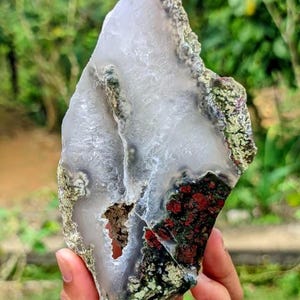 Extra Large Scenic Moss Agate Slab | Red Dendritic Agate for Jewelry Making, Display