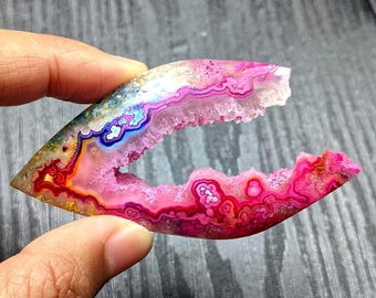 Dyed Crazy Lace Agate Cabochon 67x35x7mm | Pink Druzy Agate Freeform Gemstone | Statement Pendant Jewelry Making Stone
