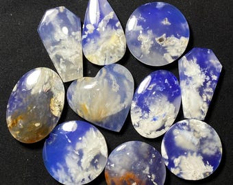 Magnificent White Plume Agate Doublet Cabochon - Doublet Plume Agate