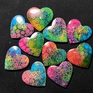 Dyed Fossil Coral Cabochons: Heart-Shaped Jewelry Making Lot