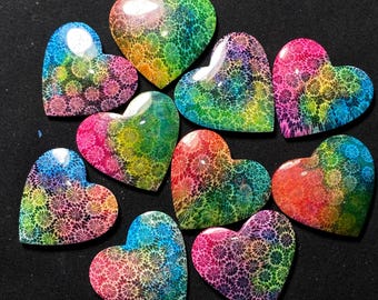 Dyed Fossil Coral Cabochons: Heart-Shaped Jewelry Making Lot