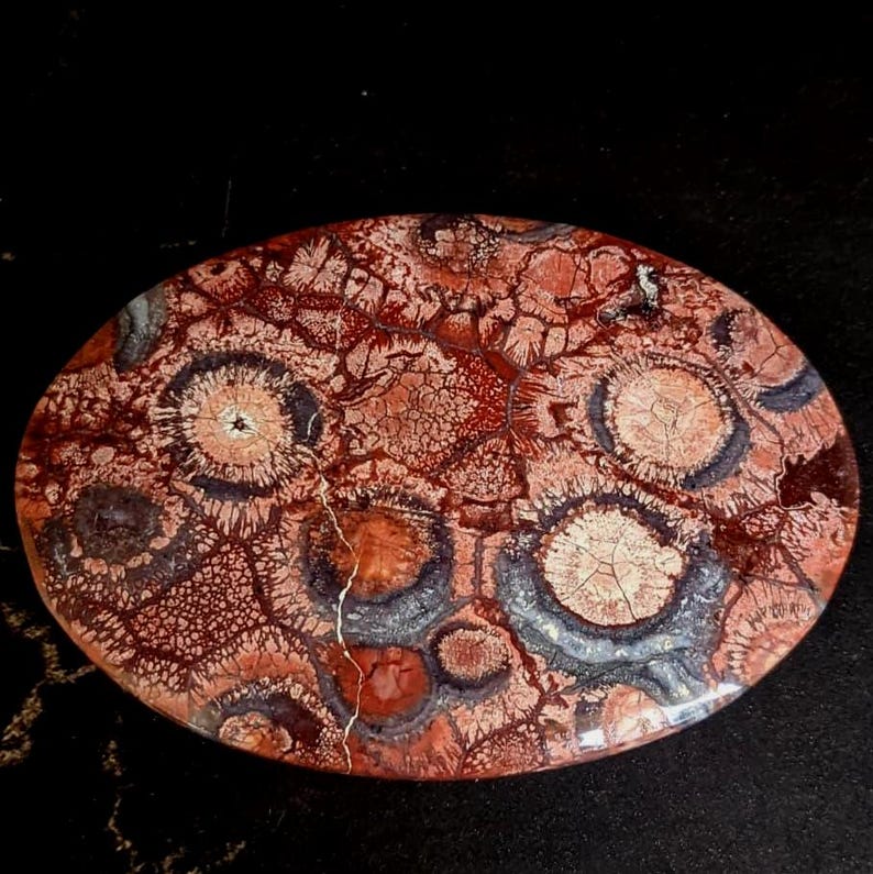 1 Piece Red Fossil Coral Flat Back Gem Cabochon gem for rings, wire wrapping, pendant setting, macrame or metalsmith jewelry supplies 58x40