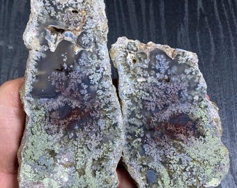 Rare Moss Agate Bookend Pair Buy 1 Get 1 | Natural Dendritic Moss Agate Rough Display Stone | 103x65x20 & 123x60x25 mm