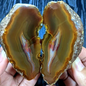 Natural Agate Geode Pair 78x35x32 & 73x35x25mm | Brown Banded Agate Crystal Pair | Polished Agate Display Specimen Gift