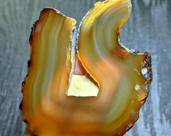 Natural Carnelian Agate Slice 56x50x4mm | Polished Banded Agate Slab | Orange Chalcedony Display Stone | Lapidary & Wire Wrap Supply