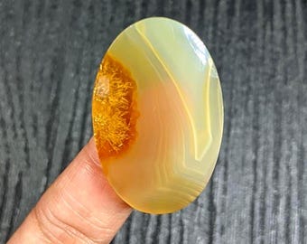 Natural Flower Agate Cabochon 34x22x5mm | Golden Plume Agate Oval Gemstone | Scenic Collector Stone for Wire Wrap Jewelry
