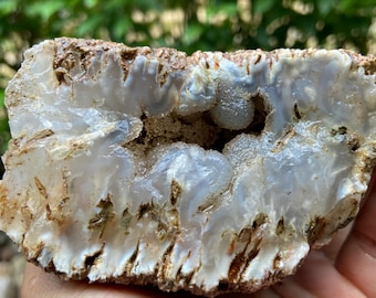 Raw Snow Agate Slab Seam for Unique Jewelry Making & Craft Supplies, Natural Stone Home Decor, Healing Crystals Decor