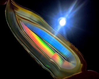 Top Collectible Rainbow Iris Agate Slice, Indonesian Multilayer Iridescent Optical Agate 50x19x1mm