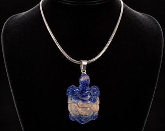 Blue Turtle Pendant Necklace, Carved Sea Turtle Gemstone Jewelry, Ocean Animal Charm, Unique Nature Gift for Her