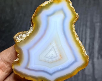 Natural Agate Slice Cabochon 54x50x4mm | Banded Chalcedony Crystal Slab | Polished Agate Stone | Wire Wrap Jewelry Supply | Gift Gem