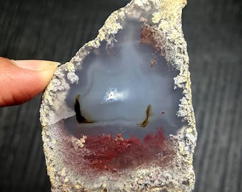 Natural Moss Agate Slab, Scenic Dendritic Agate Stone, Blue Gray Chalcedony, Raw Agate Slice for Lapidary and Gemstone Collectors