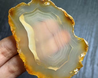 Natural Agate Slice Cabochon 63x47x5mm | Translucent Banded Chalcedony Slab | Polished Agate Crystal | Wire Wrap Jewelry Stone