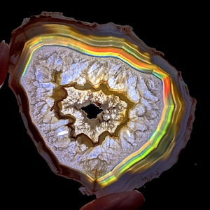 Iris Agate Slice 80x60mm, Rainbow Agate Slab 3mm Thin, Natural Agate Crystal Slice, Collector Display Specimen