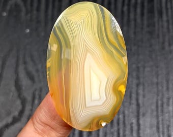 Natural Golden Banded Agate Cabochon 45x28x5mm | Oval Scenic Agate Gemstone | Unique Jewelry Stone for Wire Wrap Pendant Making