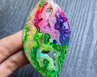 Dyed Crazy Lace Agate Cabochon 67x35x6mm | Colorful Druzy Agate Gemstone | Marquise Statement Stone for Jewelry Making