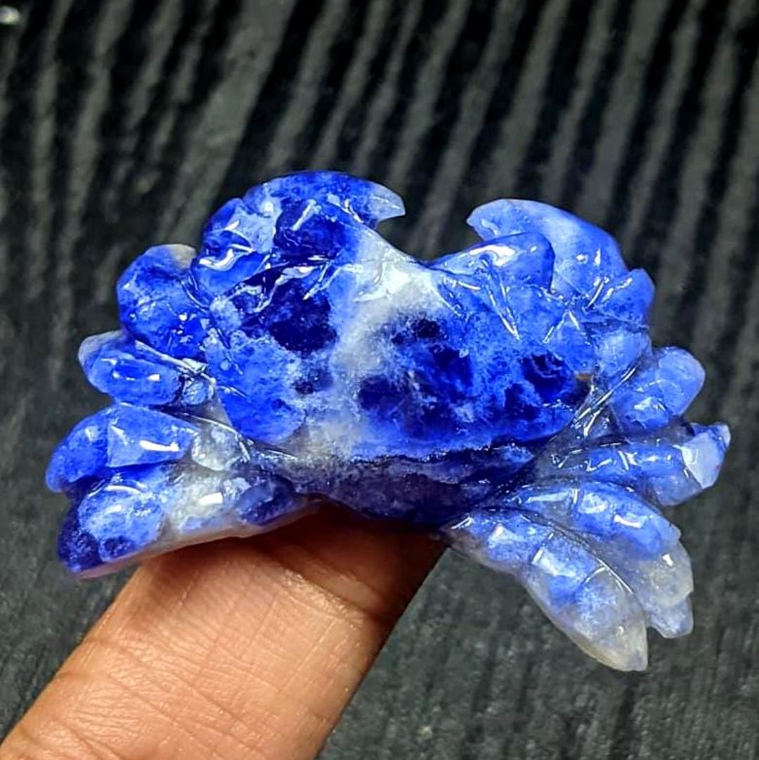 Natural Sodalite Crab Carving 41x25x10mm, Hand Carved Blue Crab