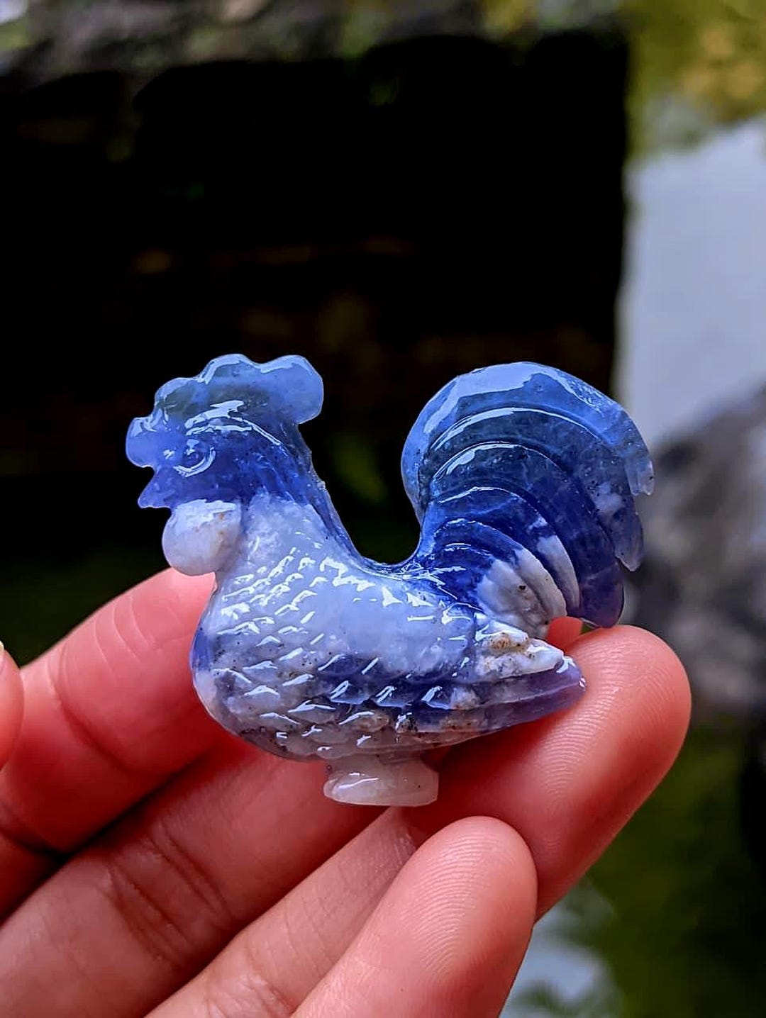 Hand-carved Blue Gemstone Rooster: Natural Crystal Figurine - Etsy