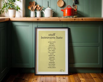Introvert Stuff Digital Print Poster, Funny List Decor, Introvert Humor, Wall Art, Gift for Introverts
