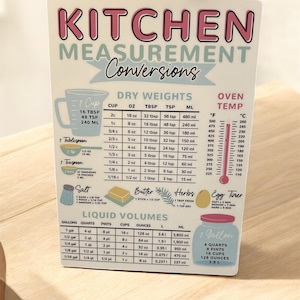 Kitchen Measurement Conversions Magnet | Fridge Reference Chart | Liquid & Dry Weights | Cute Cooking Cheat Sheet | Gift for Bakers