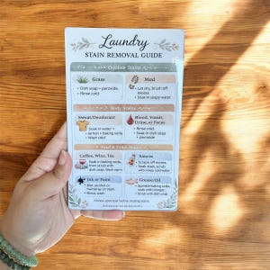 Laundry Stain Removal Guide Magnet – Household Cleaning Cheat Sheet