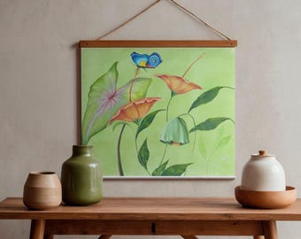 Butterfly Hibiscus Art Print, Colorful Floral Wall Decor, Vibrant Nature Illustration