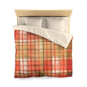 Fall Plaid Duvet Cover, Cozy Bedroom Decor, Autumn Bedding, Rustic Home Textiles, Flannel Checkered Blanket, Warm Comforter Case