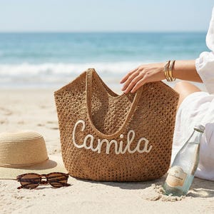 Personalized beach tote bags,Crochet beach bags,Bridesmaid gift bags,Travel Beach Bag,Wedding favor gift,Bachelorette Trip Gift for Her image 4