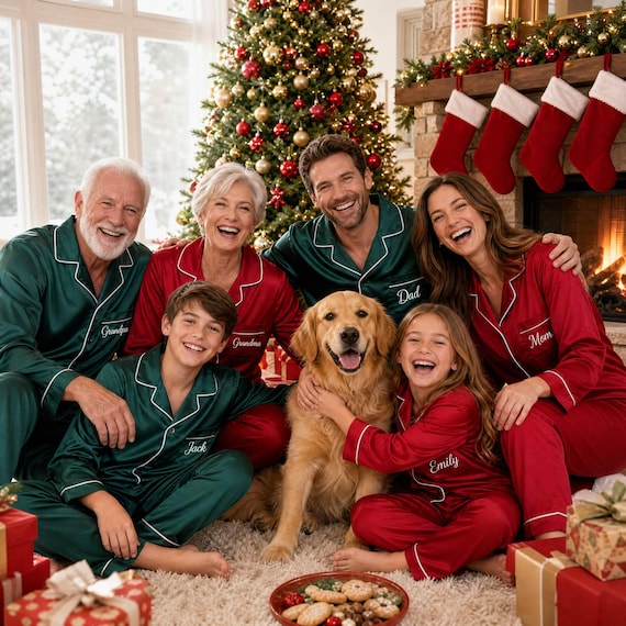 Personalized Family Christmas Pajamas Set,Matching Holiday PJs,Custom Name Xmas Pajamas for Mom Dad Kid,Family Xmas Gift,Xmas Morning Outfit