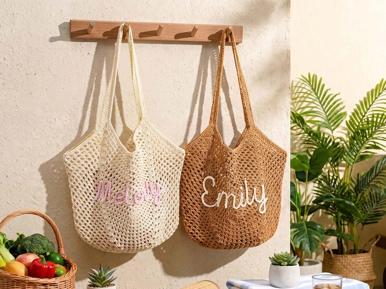 Personalized beach tote bags,Crochet beach bags,Bridesmaid gift bags,Travel Beach Bag,Wedding favor gift,Bachelorette Trip Gift for Her image 16