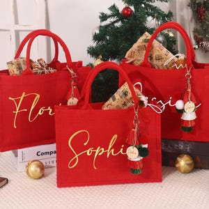 Personalized Christmas Gift Bags,Christmas Party Bags,Red Tote Gift Bags,Custom Christmas Gift Bag,Christmas Sacks,Xmas Holiday Presents