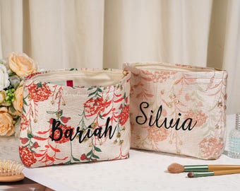 Personalized Embroidered Floral Makeup Bag, Bridesmaid Gift