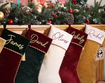 Chaussettes de Noël en velours personnalisées : Décoration de fêtes, Nom personnalisé