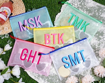 Personalized Shadow Monogram Beach Pouch, Waterproof PVC, Bridal Party Favor