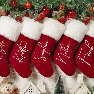 Red Plush Christmas Stocking,Personalized Christmas Stockings,Custom Name Xmas Stocking,2025 Family Christmas Stockings,Xmas Ornament Gift