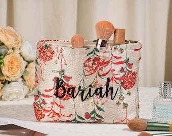 Personalized Embroidered Makeup Bag with Photo Lining, Bridesmaid Gift