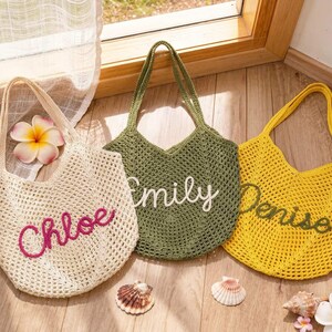 Personalized beach tote bags,Crochet beach bags,Bridesmaid gift bags,Travel Beach Bag,Wedding favor gift,Bachelorette Trip Gift for Her image 14