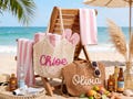 Personalized Crochet Beach Tote Bag, Custom Name Cotton Yarn Handmade Beach Bag, Lightweight Breathable Travel Tote
