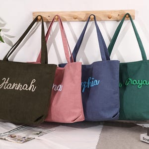 Personalized Embroidered Corduroy Tote,Bridesmaid Gifts,Custom Name Tote Bag,Everyday Essential&Weekender,Wedding Party Gifts,Gift For Her